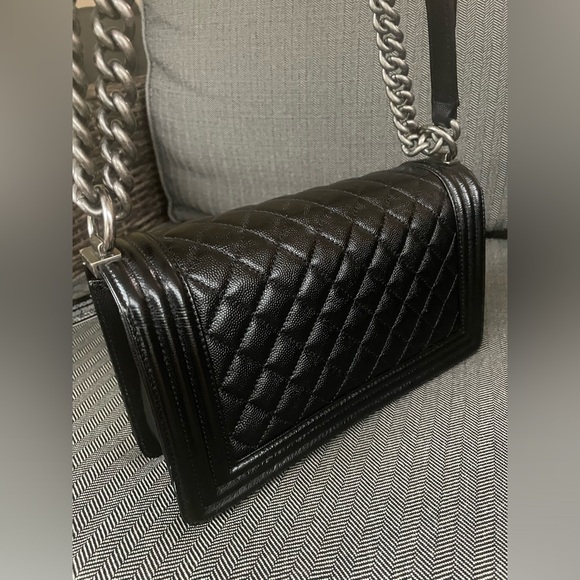 Chanel Boy Bag Black Caviar Silver Ruthenium Hardware  With Card - Picture 11 of 17